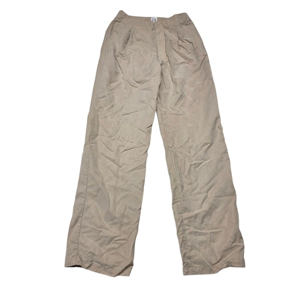 GAP Softsuit Trouser Women 6 Tall Tan Tencel Lyocell Pleated Wide Leg